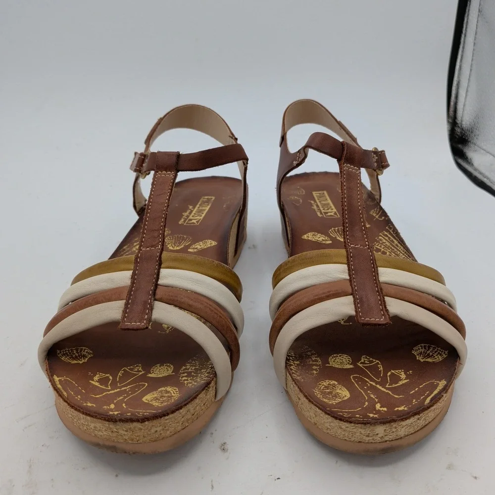 Pikolinos Mahon W9E-0654C1 Cuero Leather Wedge Sandals Brown Multi Womens 40